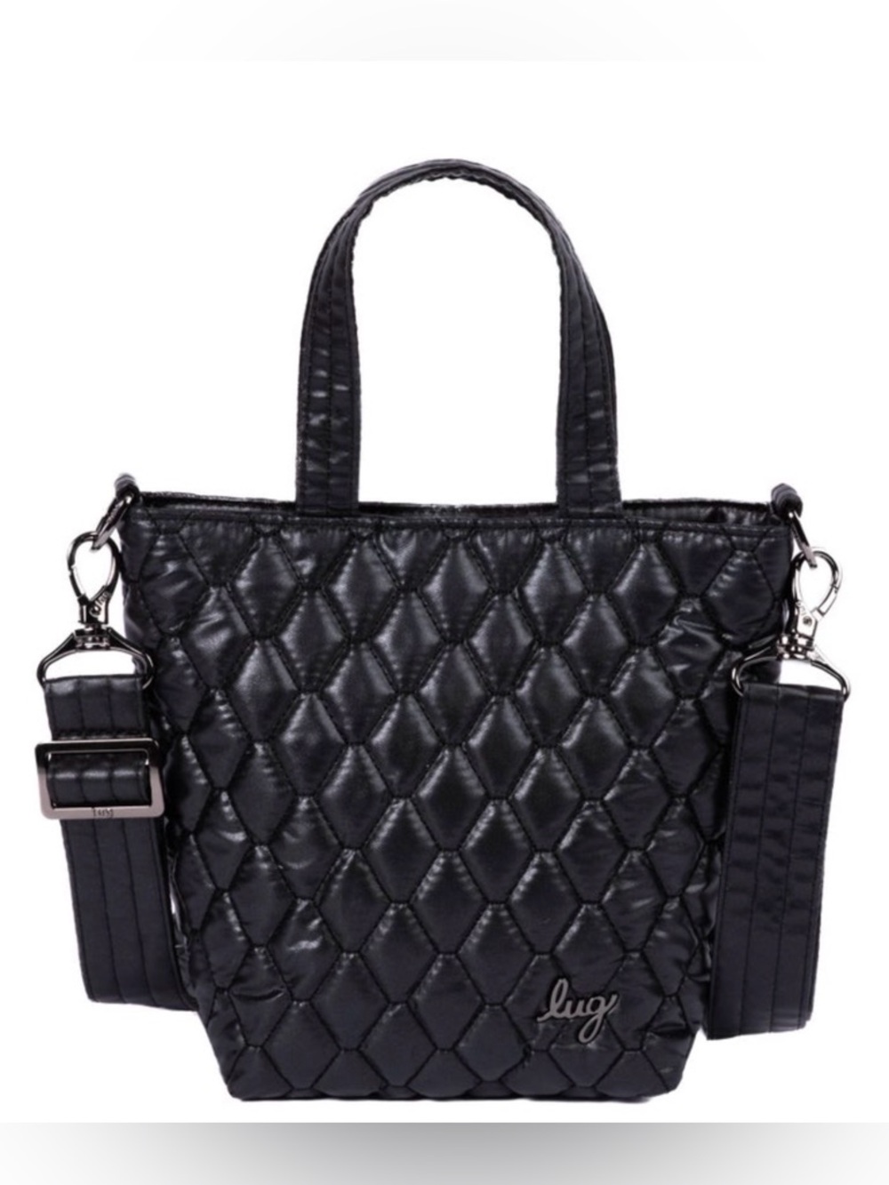 Lug Tiptoe Tote Metallic Black Quilted Crossbody Bag NWT